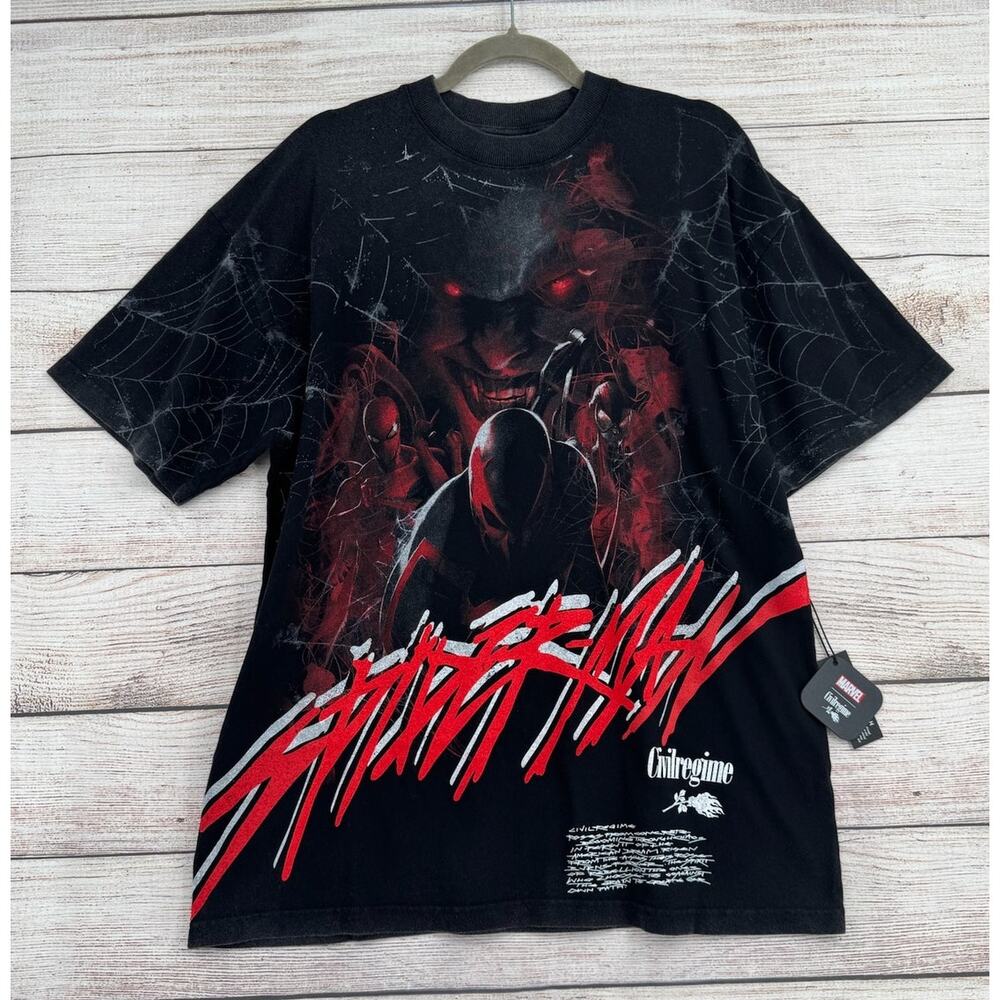 Civil Regime x Marvel Spiderman Roses from Concrete T-Shirt Mens M‎ Black NEW